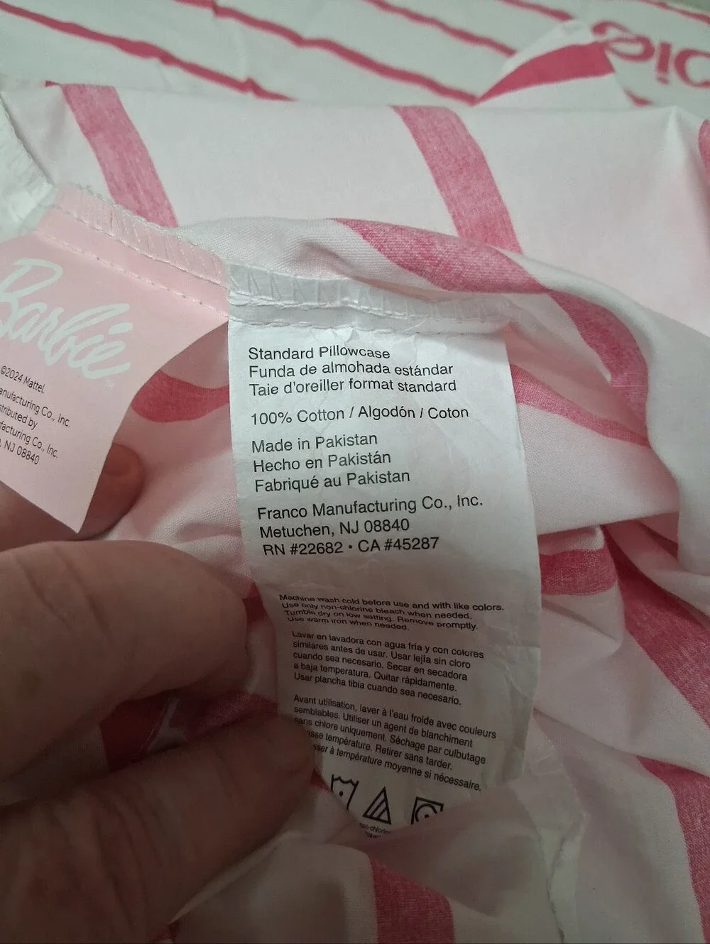 2pc Set Of Barbie Pink And White Striped Standard Size  Pillowcases.